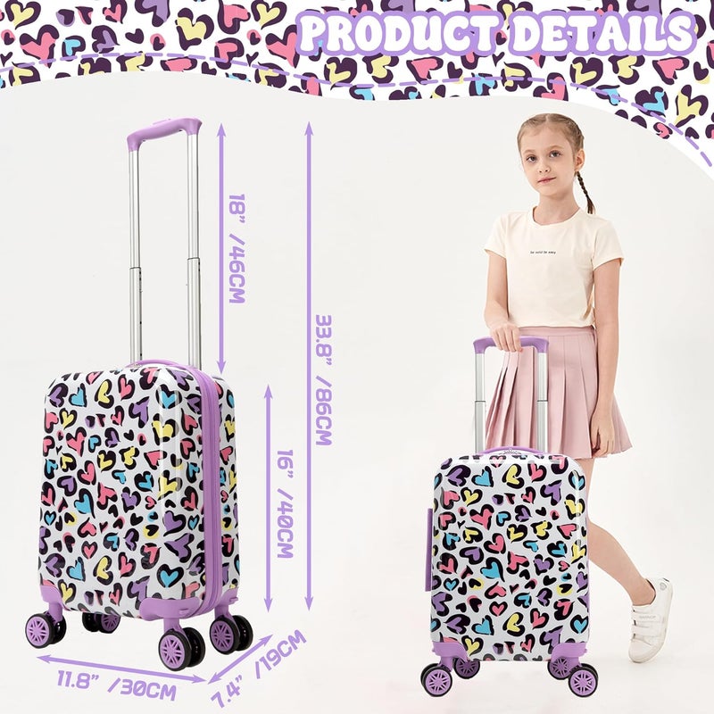 Esteemly Kid's Luggage Set 2 Piece Suitcase Set Hardside Luggage with Spinner Wheels Girls Carry on Toddler Travel Rolling Suitcase with Neck Pillow Airline Approved - Image 5